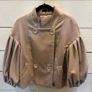 Ryu Cropped Felt Pea Coat, Beige, Size M